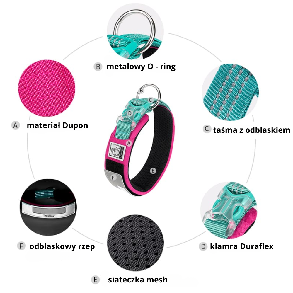 obroża dla psa Truelove Velcro personalizowana rzep litery cyfry