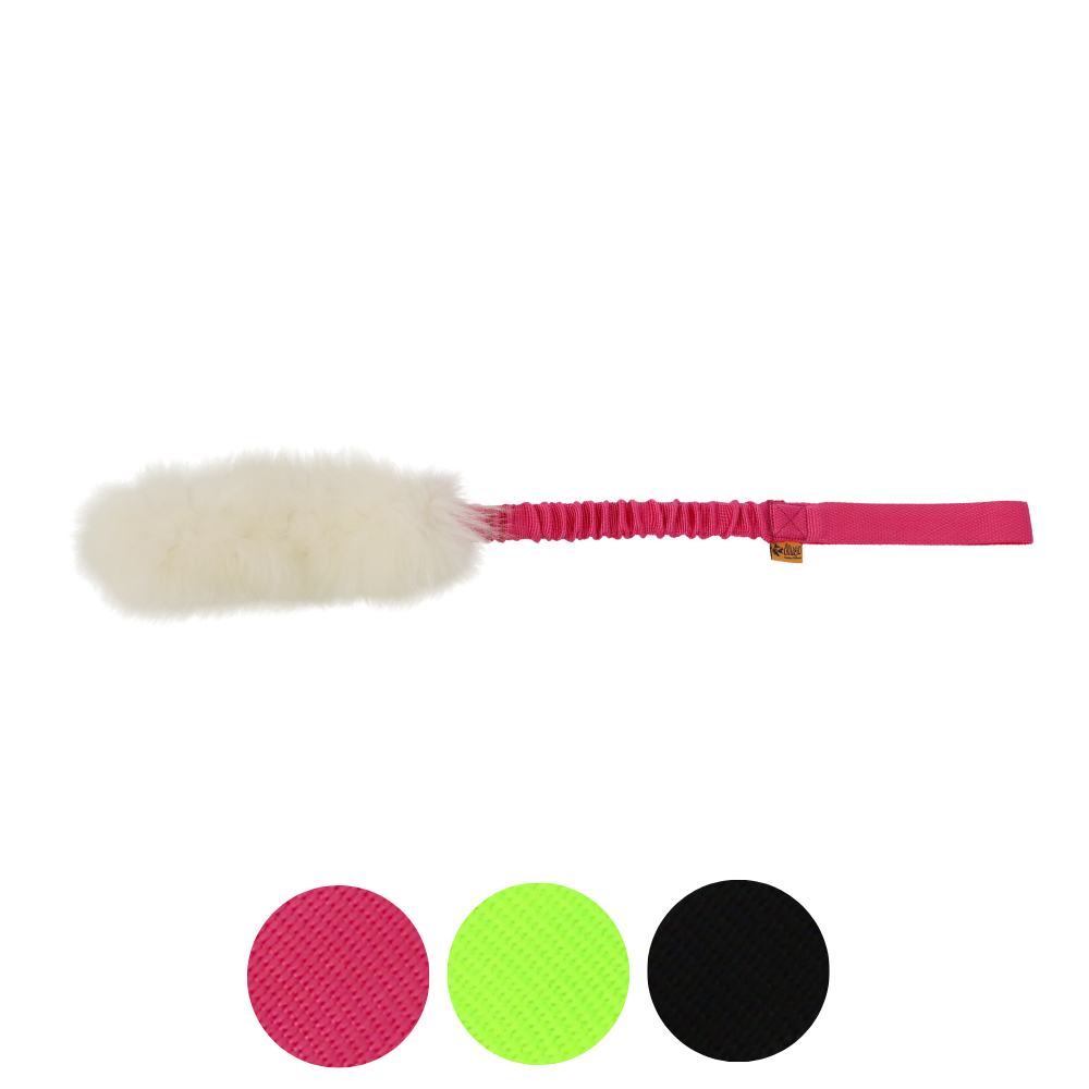 szarpak z naturalnego futra owczego Dingo czarna rączka bungee długość 50-65cm