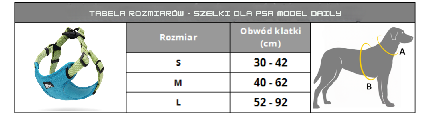 tabela rozmiarów szelek step-in Truelove Daily